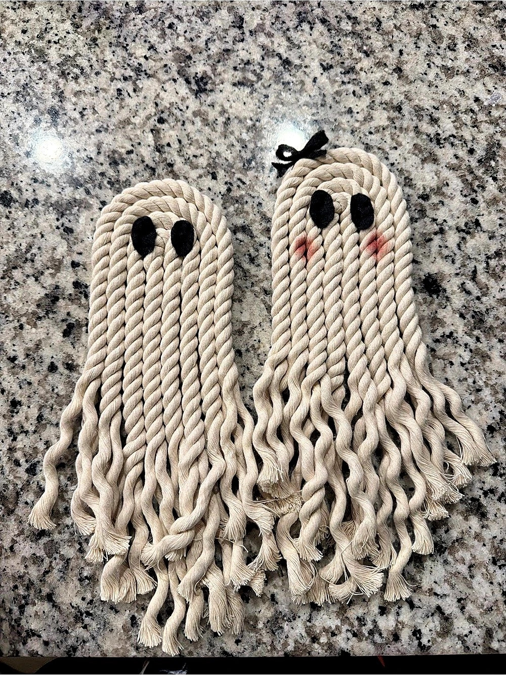 Handmade Macrame Rope Halloween Ghosts - His & Hers/Male & Female Hanger Display